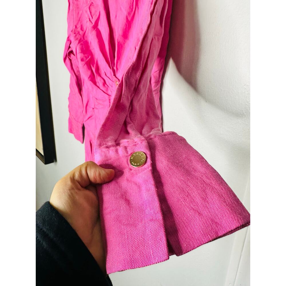 SANDRO Pink Collar Front Button Closure Asymmetrical Elvira Dress Size 36 - Picture 12 of 16